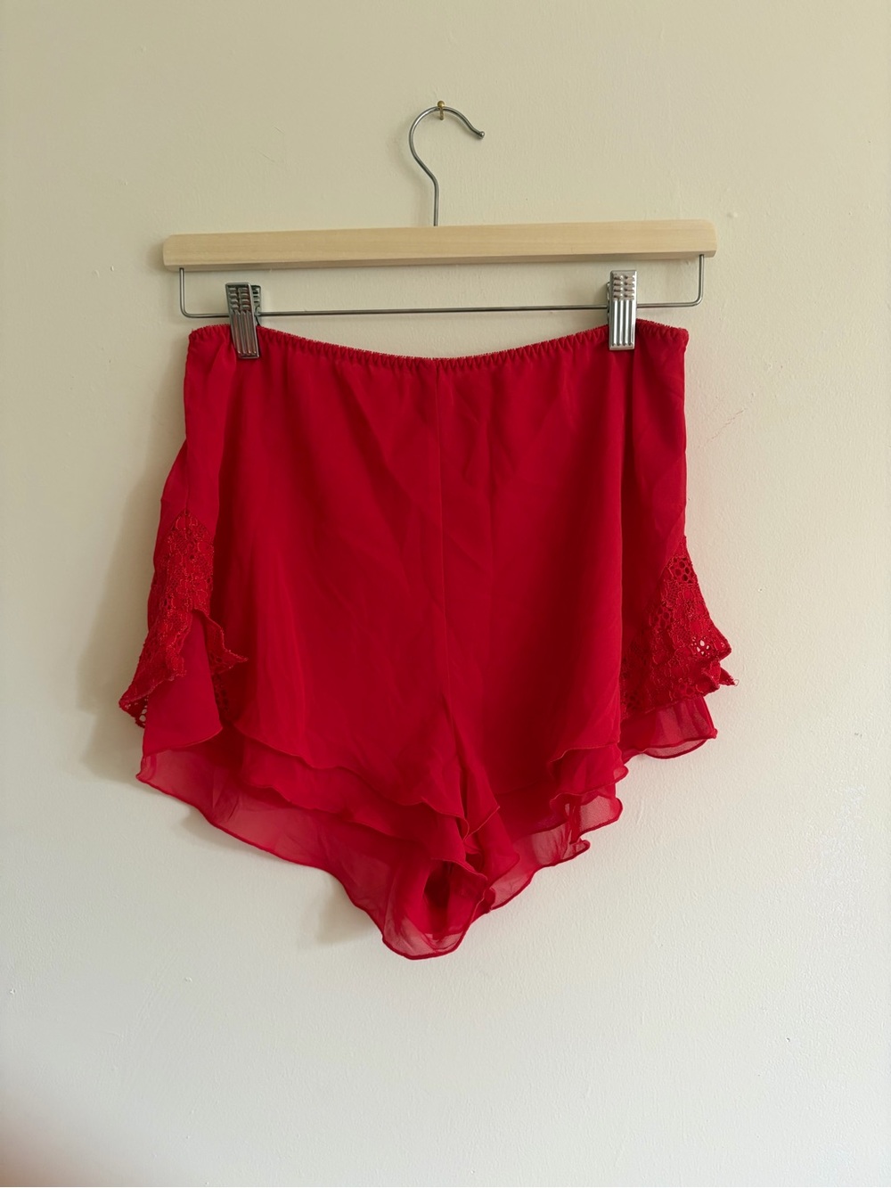 Vintage Red Ruffled Chiffon Layered Shorts